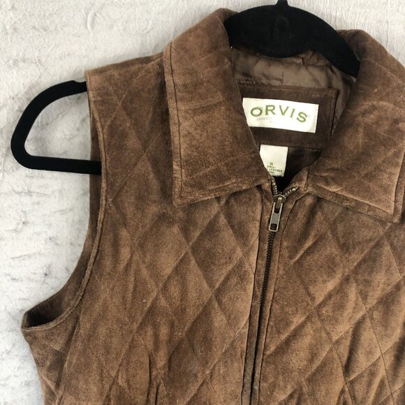 Vintage Orvis Leather Vest Womens Small Brown Suede Quilted Equestrian Retro - Picture 2 of 16
